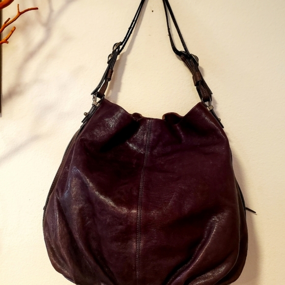 OLIVIA HARRIS-Eggplant/Gray Imp. Dist. Leather Satchel - Picture 8 of 12